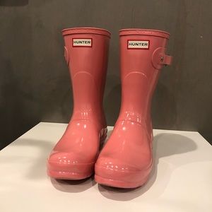 Hunter original short glossy pink rain boots